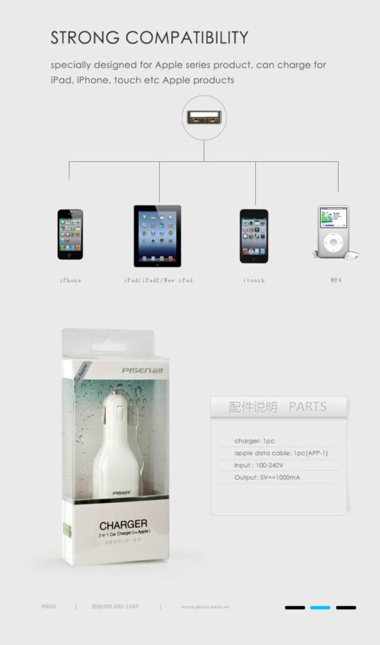 Pisen 2 in 1 Car and Wall Charger 2