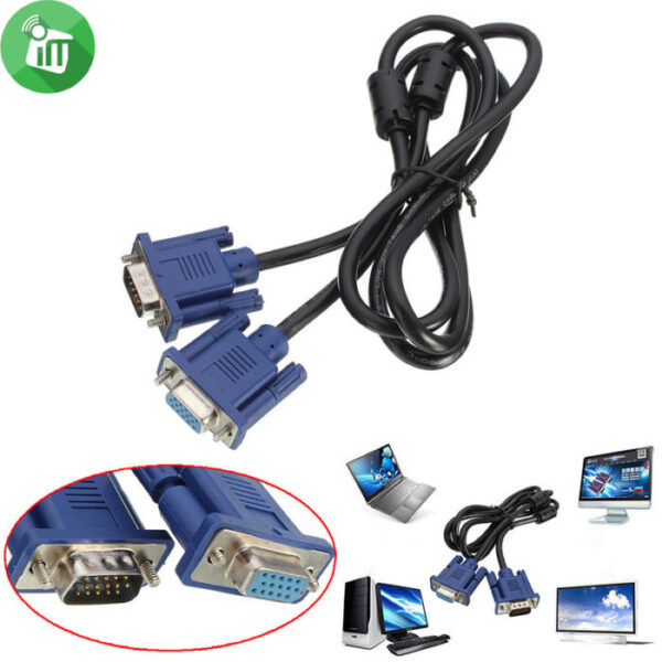 15 Pin VGA Monitor Male To Female Cable 1.5M