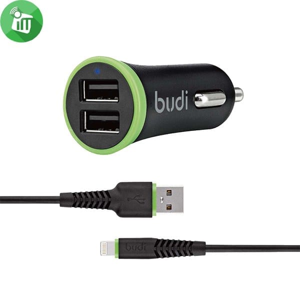 budi M8J061L Dual USB Car Charger 17Watt With Lightning Cable (1.2M4FT)