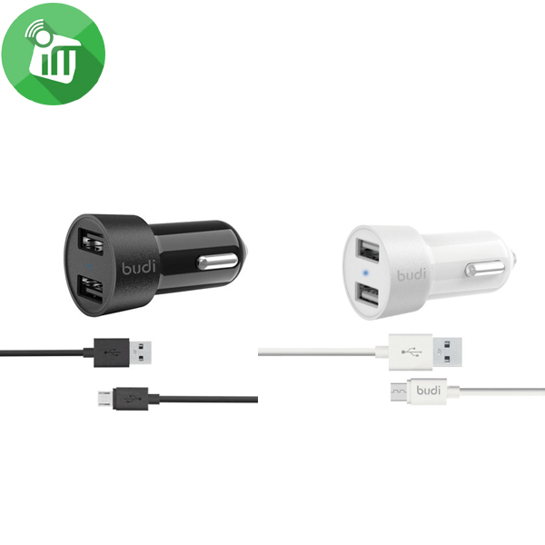 budi M8J622M Dual USB Car Charger 24Watt With Micro Cable (1.2M/4FT)