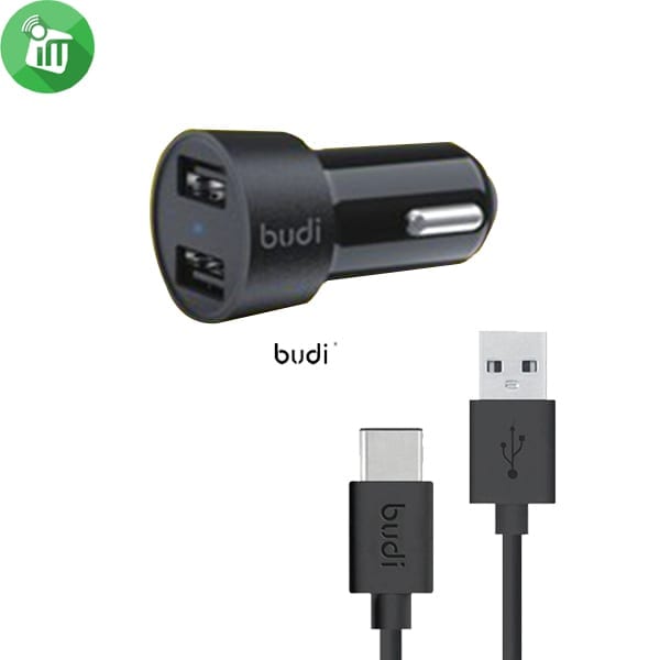 budi M8J622T Dual USB Car Charger 24Watt With Type-C Cable (1.2M/4FT)
