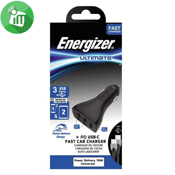 Energizer Ultimate Car Charger PD 18W 3 USB With USB-C To USB-C (1M) - Image 2