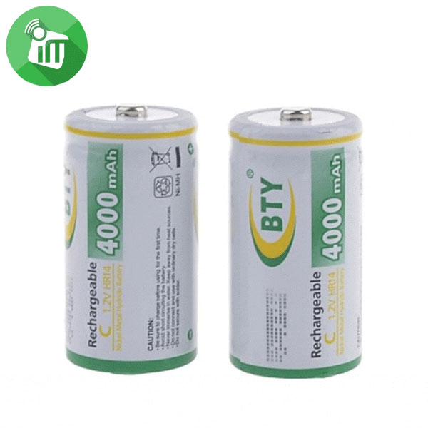 BTY 2PCS Size C Rechargeable Battery 4000mAh