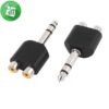 6.35mm Audio Stereo Male Socket To 2 Dual Rca Female Adapter
