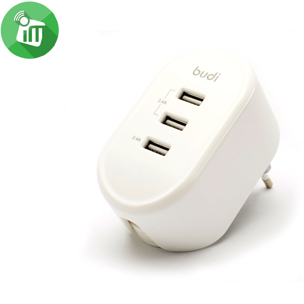 Budi M8J312EM 90° Folding 3 USB Home Charger With Micro Cable (1M)