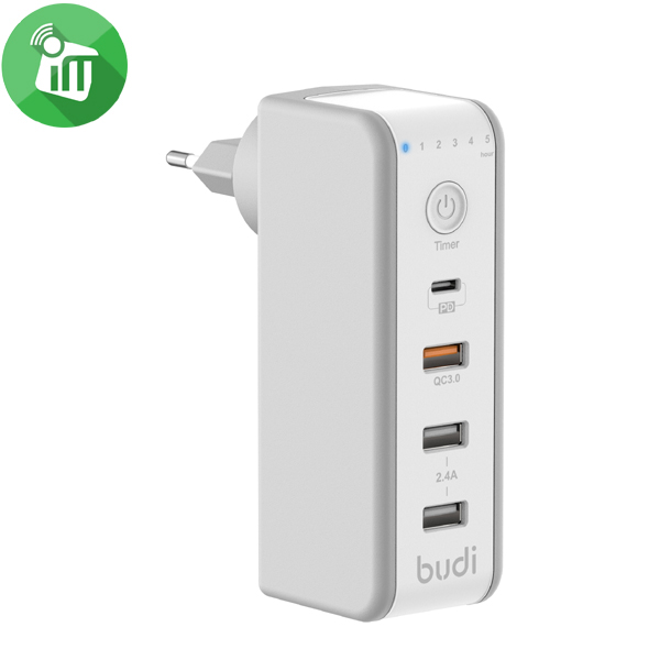 Budi M8J301TE USB-C PD Port + Qualcomm®3.0 Dual USB Charger with Timer Charger