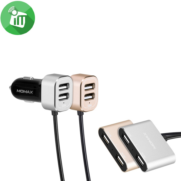 MOMAX Car charger with USB Extension hub (2+2 ports)