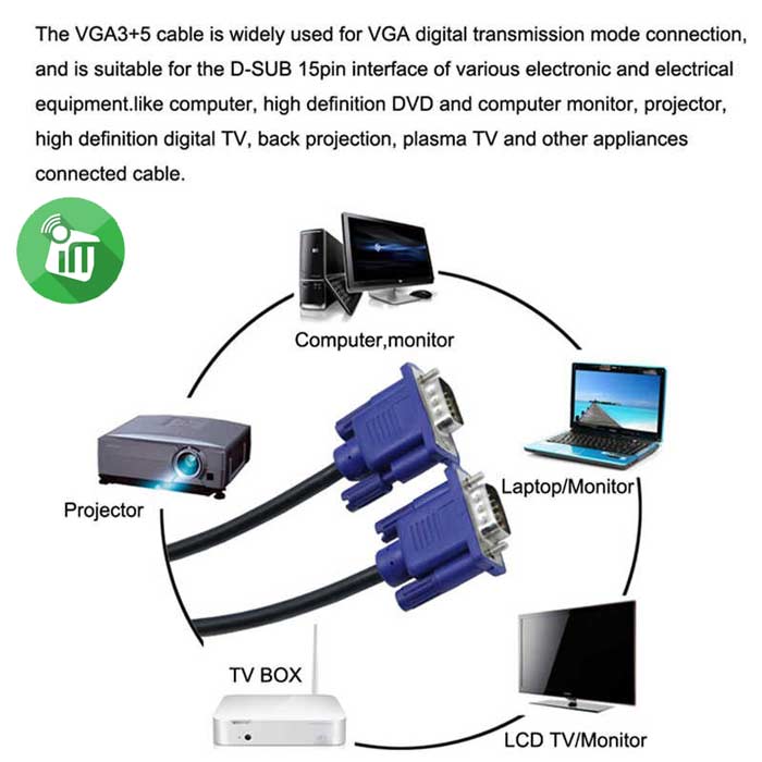 15 Pin VGA Monitor Male To Male Cable