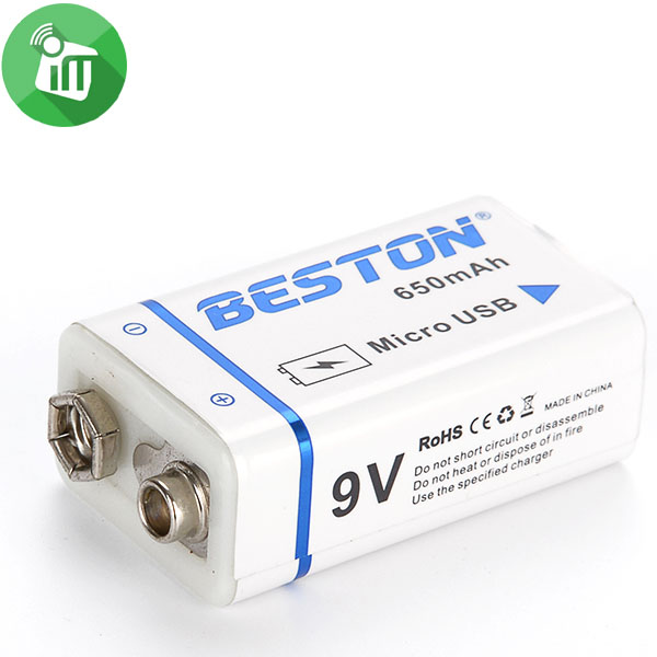 Beston 1PCS Size 9V Micro USB Rechargeable Battery 650mAh