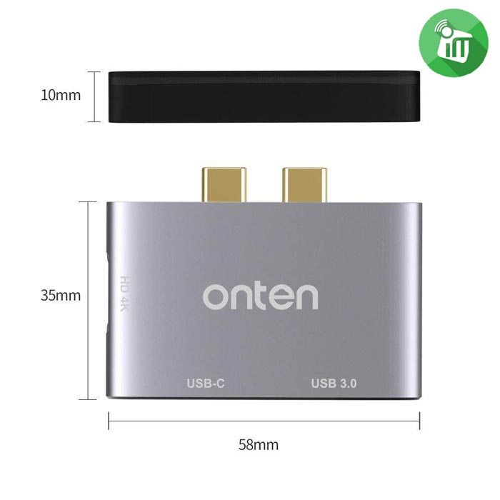 Onten 9177S Dual USB-C to HDMI Adapter With USB 3.0 and PD Port