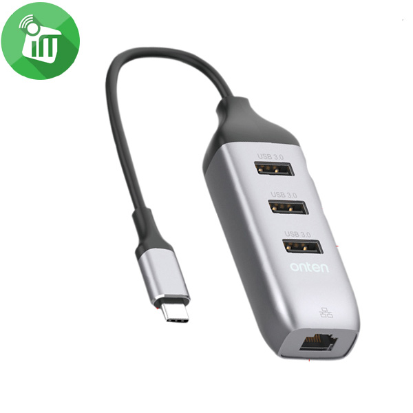 Onten 95118R USB-C to 3 USB 3.0 Hub With Gigabit Ethernet Adapter