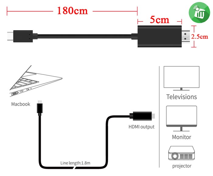 Onten 9581 Type-C Male to HDMI Male 4K HD Cable 60HZ (1.8M)