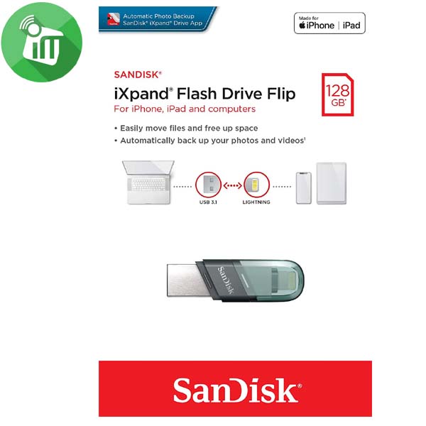 SanDisk iXpand Flash Drive Flip 128GB For iPhone and iPad - Image 2