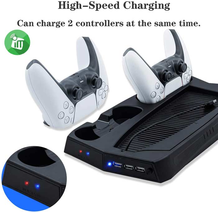 KjH Vertical Charger Stand With Cooling Fan For PS5 DE/UHD Console (Version 2)