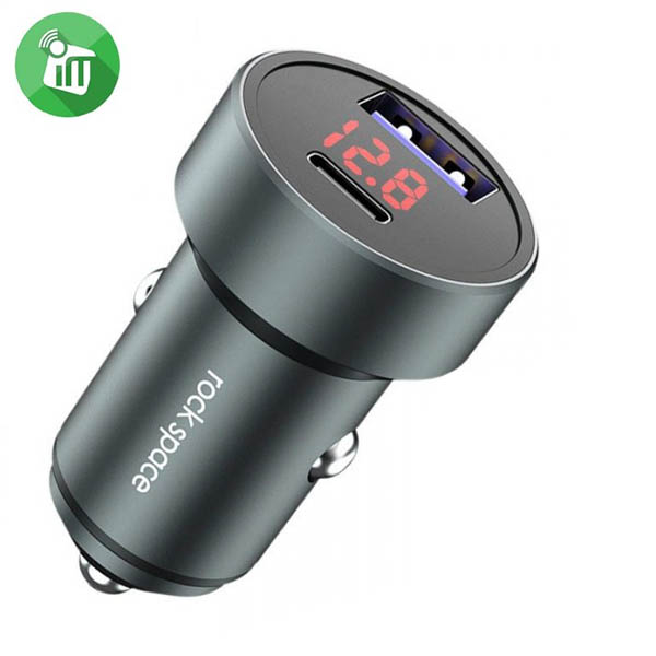 Rock C300 36W Dual Port USB + PD Car Charger with Digital Display