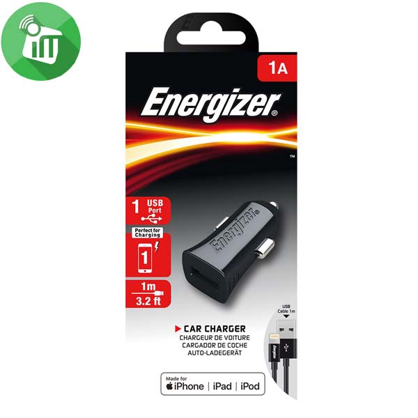 Energizer Classic 1 USB Car Charger 1A With Lightning Cable (1M)
