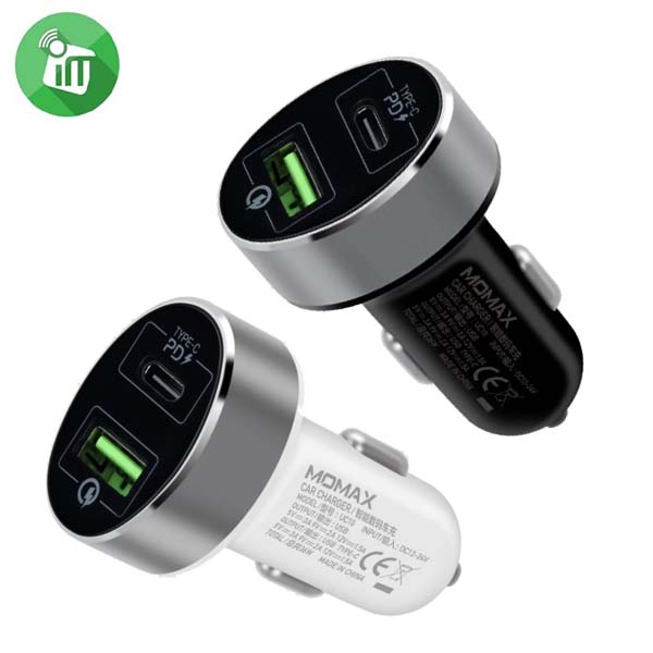 MOMAX UC10 Dual-port USB With USB-C PD Fast Car Charger