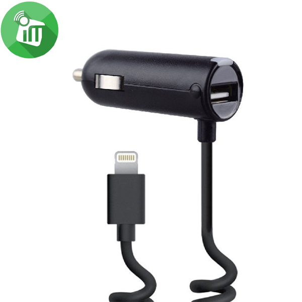 budi M8J186 USB Car Charger With Coiled Lightning Cable 1.8M