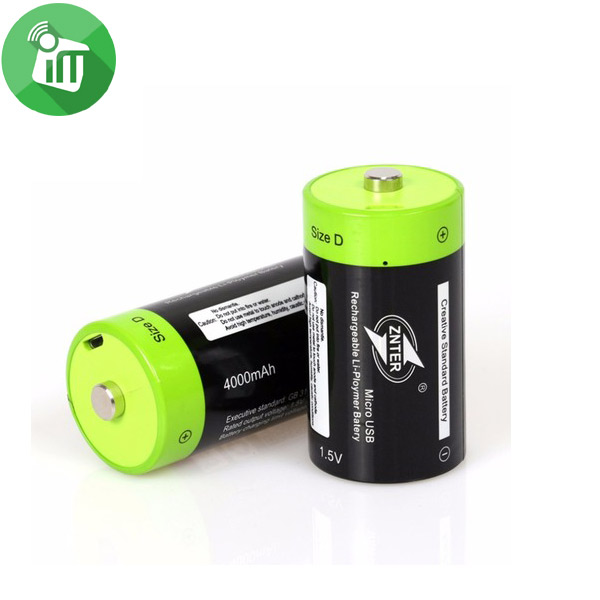 ZNTER Li-polymer 2 PCS Size D Micro USB Rechargeable Battery 4000 mAh-1.5V