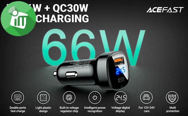ACEFAST B4 66W Dual Port Car Charger with Digital Display