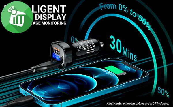 ACEFAST B4 66W Dual Port Car Charger with Digital Display