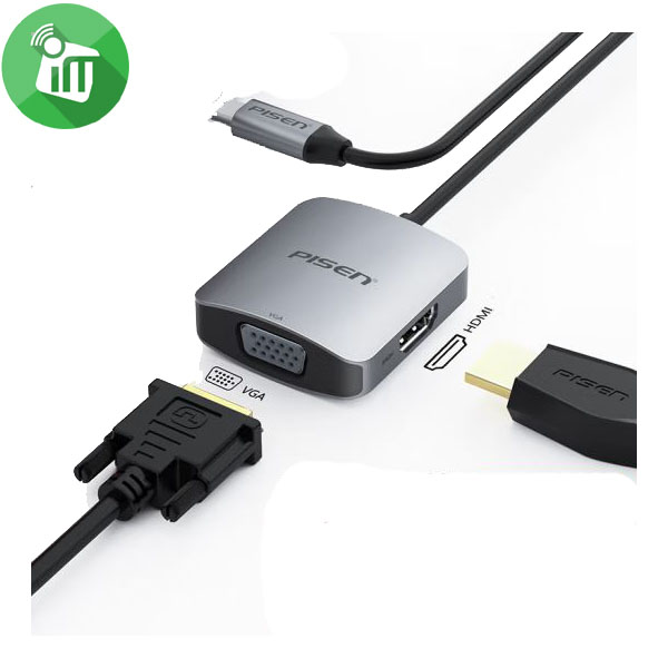 Pisen NJ-TC11 USB-C 2-in-1 HDMI + VGA Dock Station
