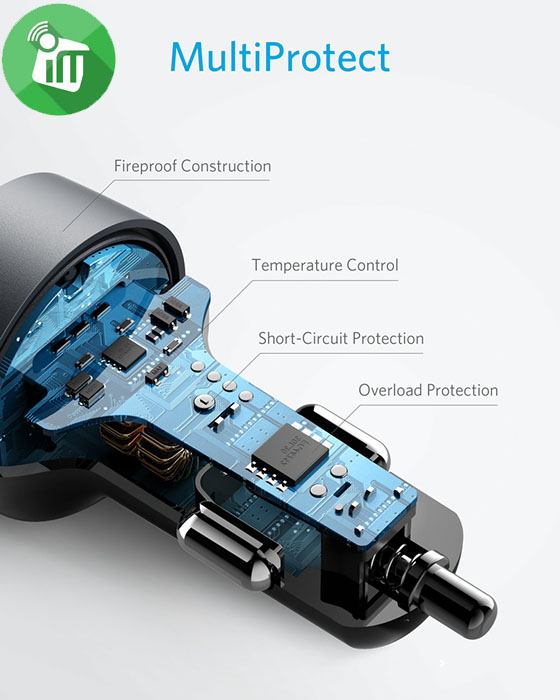 Anker A2732 PowerDrive PD+2 Dual Port High Speed 35W Car Charger