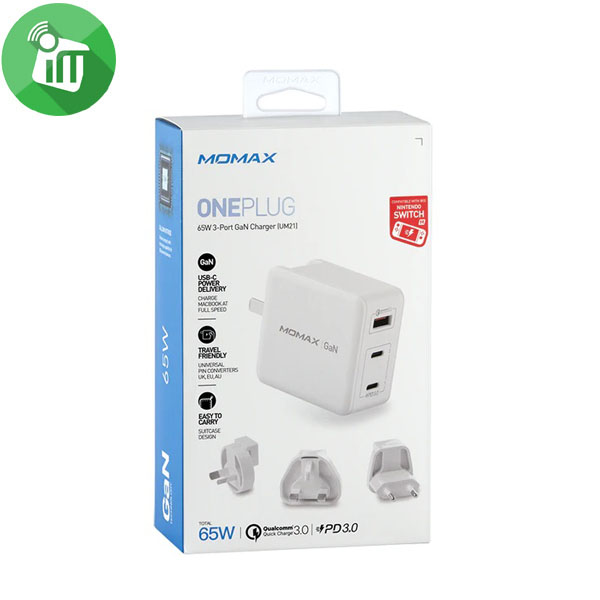 MOMAX ONEPLUG 65W 3-Port GaN Charger (UM21)