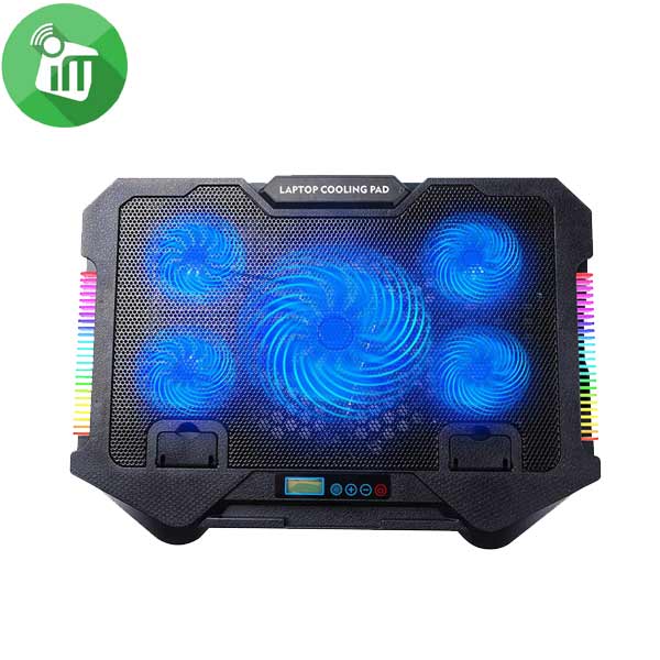 S500 Gaming Laptop Cooling Pad Stand – 5x Blue Led Fans – RGB Side Lights – 2x USB -12:17 Inch حامل وقاعدة تبريد للاب توب S500 للالعاب مع حامل موبايل - 5 مراوح بضوء ليد ازرق - اضواء جانبية بالفضاء اللوني ار جي بي – 2 USB – يدعم اجهزة مقاسها يتراوح من 12 - 17 بوصة