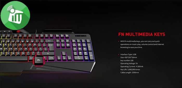 Havit KB488L Wired Multi-function RGB LED Gaming Keyboard-AR