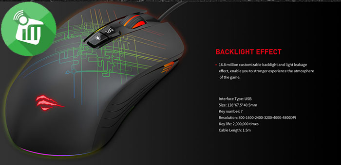 Havit MS1019 Gaming Wired Mouse RGB 4800DPI