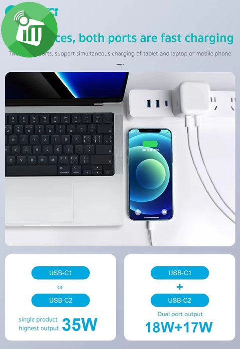 COTEetCI 32106 35W Dual USB-C Port Power Adapter (EU)