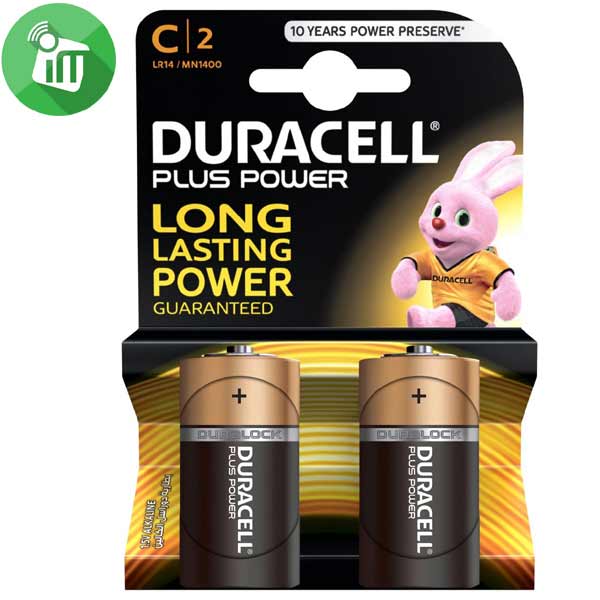Duracell Plus Power Size C Batteries 1.5V 2PCS