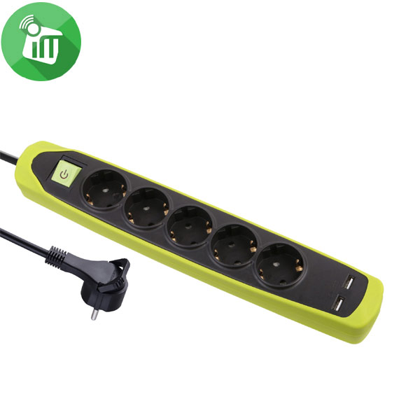 iLock Power Strip 5 Schuko Outlets Sockets and 2 USB 2.1A 2M
