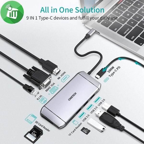 Choetech CHT-HUB-M15 9-In-1 USB-C Multiport Adapter