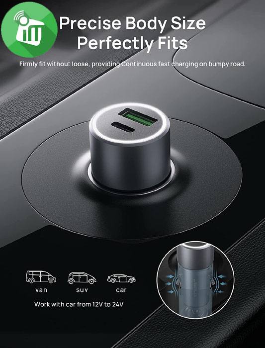 JSAUX PD + 1 QC3.0 USB-A Dual Port 38W Fast Car Charger
