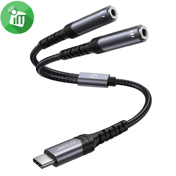 JSAUX USB-C Male to Dual 3.5mm Female Mic Headset Audio Splitter