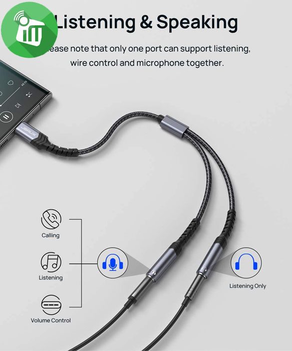 JSAUX USB-C Male to Dual 3.5mm Female Mic Headset Audio Splitter