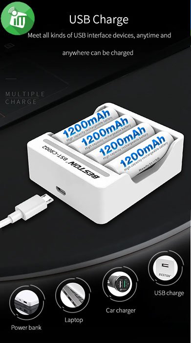Beston C8002 4-Bay Battery Charger For AA-AAA Battery