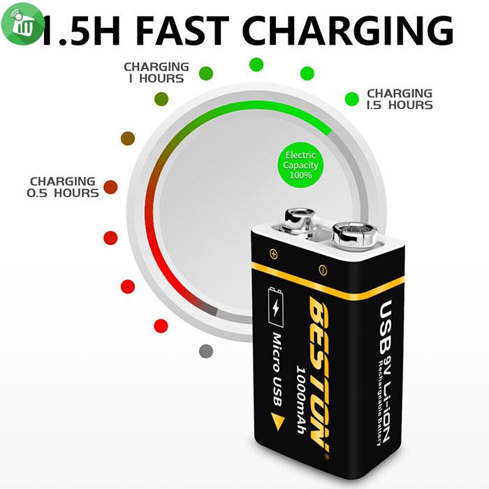 Beston Li-ion 1PCS Size 9V Micro USB Rechargeable Lithium Battery 1000mAh