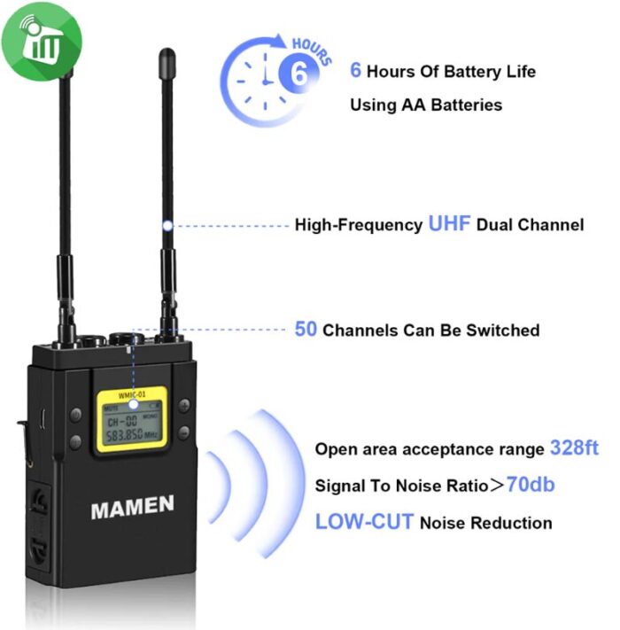 Mamen WMIC-01 UHF Wireless Microphone System (1to2)