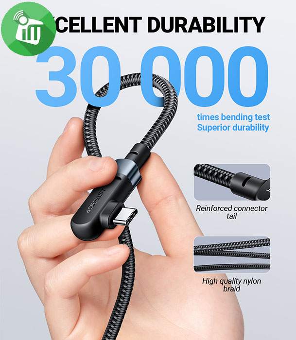 ACEFAST C5-03 USB-C to USB-C 100W Right Angled Charging Data Cable (2m/6.5ft)