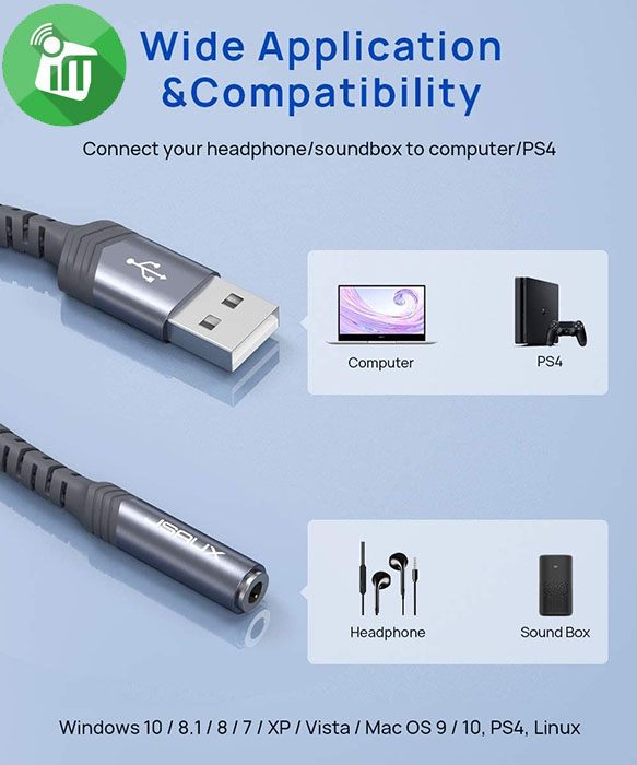 JSAUX Flex Series USB-A to 3.5mm Jack Audio Adapter