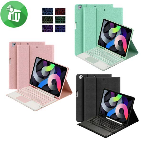 HK102T Smart Bluetooth Keyboard Cloth Case With Touchpad and Light For iPad 10.2 (2019-2021)Pro 10.5 (2017)Air (2019)