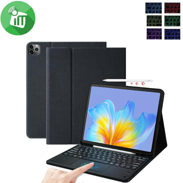 HK132T Smart Bluetooth Keyboard Cloth Case With Touchpad and Light For iPad Pro 12.9 (2018-2022)