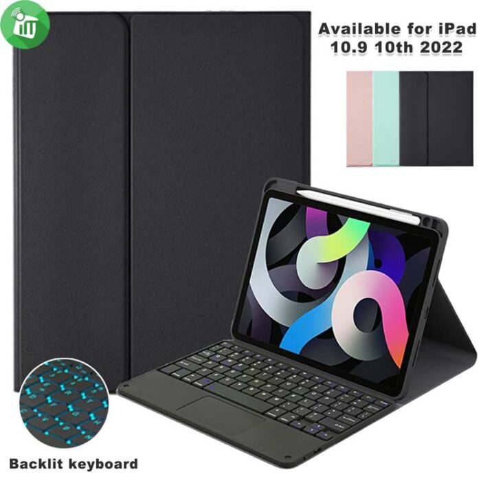 HK209T Smart Bluetooth Keyboard Cloth Case With Touchpad and Light For iPad 10.9 10th (2022)