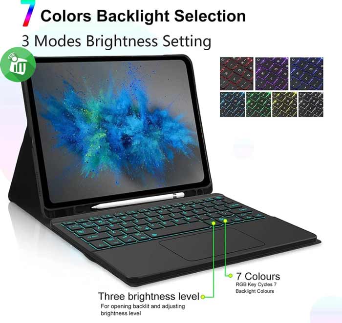 HK209T Smart Bluetooth Keyboard Cloth Case With Touchpad and Light For iPad 10.9 10th (2022)