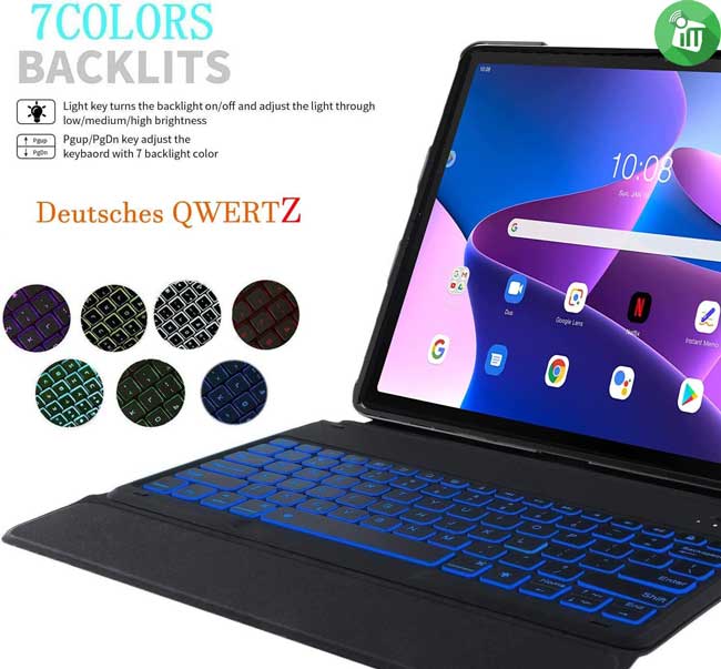 LX106T Smart Bluetooth Keyboard Leather Case With Touchpad and Light For Lenovo Tab M10 Plus (3rd Gen)