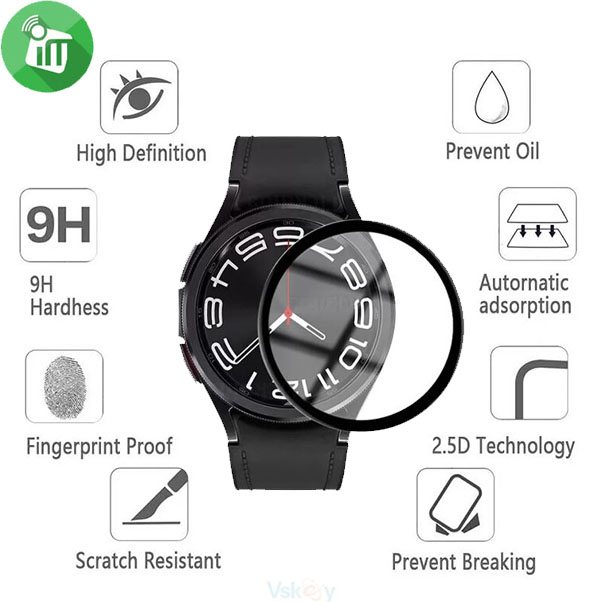 Vmax Screen Protector 2.5D silk-print Full cover Tempered Glass For Samsung Galaxy Watch6 Classic (47mm)