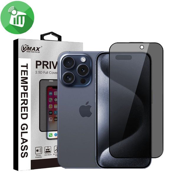 Vmax Screen Protector Privacy 2.5D Full Glue Full cover Tempered Glass For iPhone 15 Pro